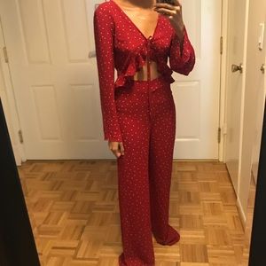 Forever 21 Polka Dot Jumpsuit in Red